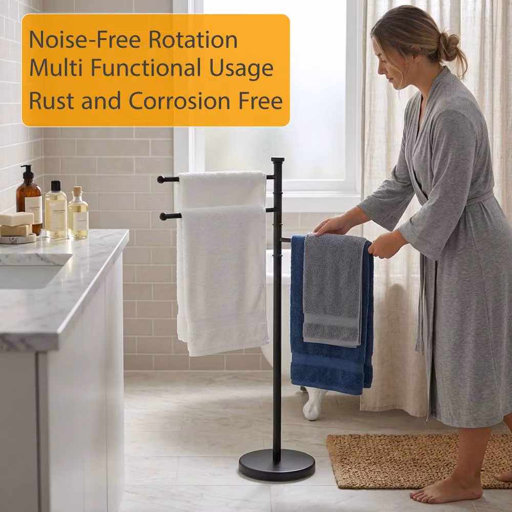Crystals Freestanding Stainless Steel Towel Rack Stand with Weighted Base, Black, Height: 87 cm – 6