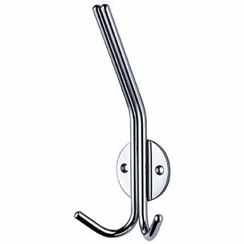 Loops Slimline Double Hat and Coat Wall Hook in Bright Stainless Steel, 35mm Projection
