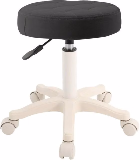 KORVIXA Black Height Adjustable Round 360-Degree Rolling Bar Salon Stool with Synthetic Leather Seat