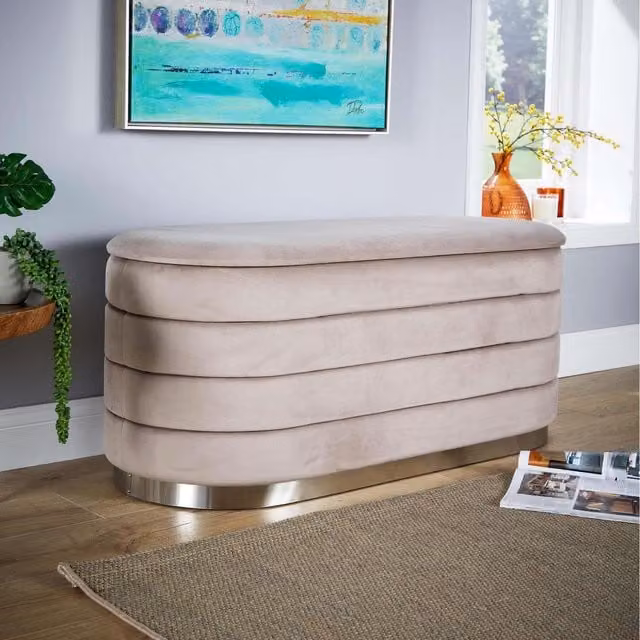 Home Source Cake Velvet Single Ottoman in Light Grey