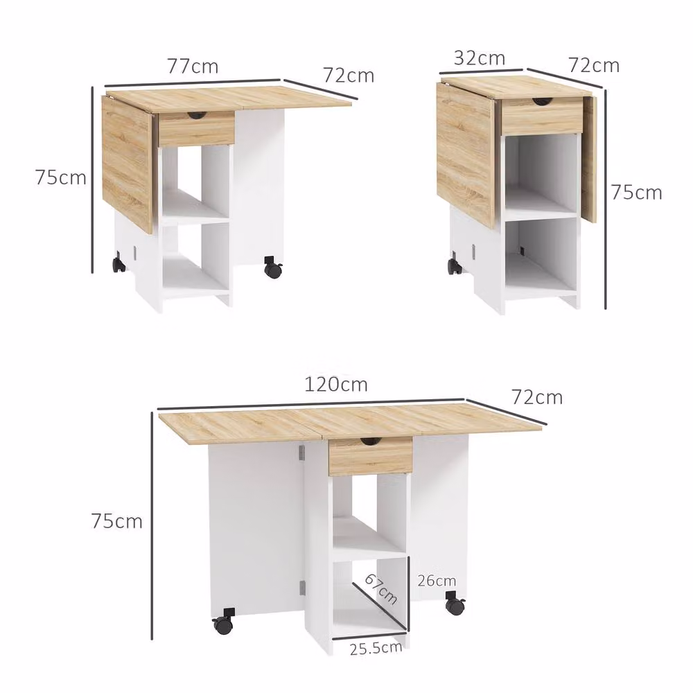 STILVORA Modern Rectangular Drop Leaf Dining Table with Storage in Light Oak – 2