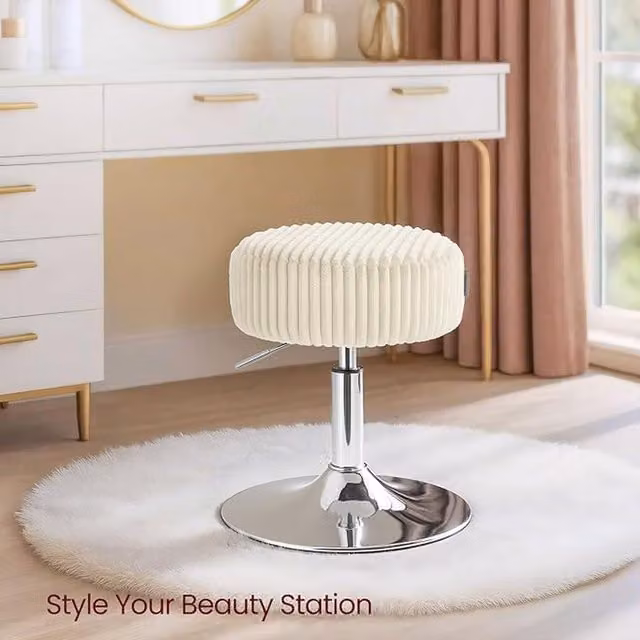 VASAGLE Height Adjustable Swivel Dressing Table Stool in White