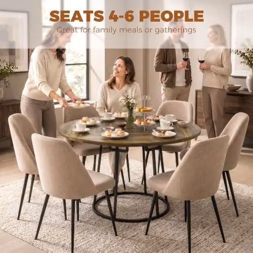 HOMCOM Round Industrial Drop Leaf Dining Table for 4-6 People, Brown and Black, W/D/H: 120 x 120 x 75 cm – 3