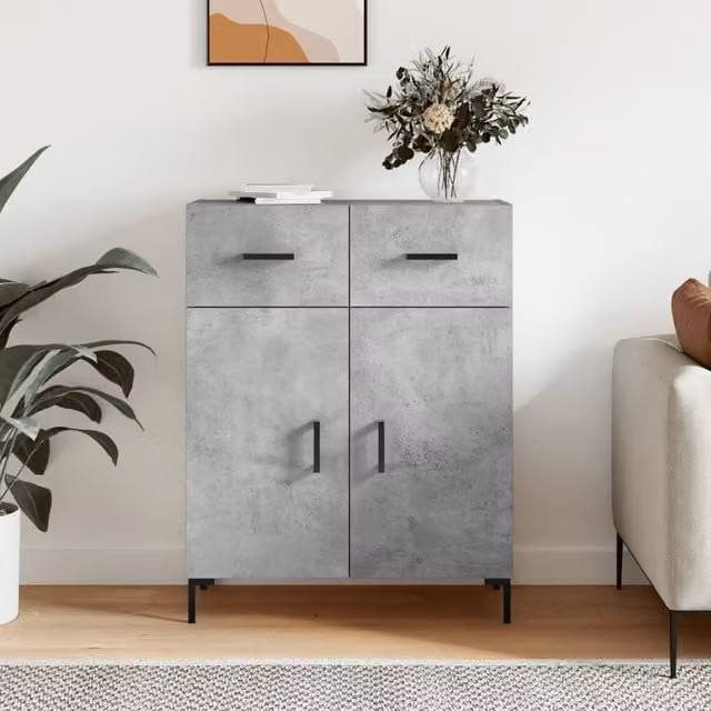 Berkfield Home Modern Sideboard in Concrete Grey, W/D/H: 69.5 x 34 x 90 cm