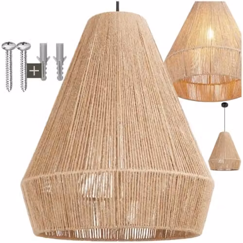 tectake Boho Style Jute and Metal Pendant Light in Brown and Beige, W/D/H: 40.5 x 40.5 x 47 cm