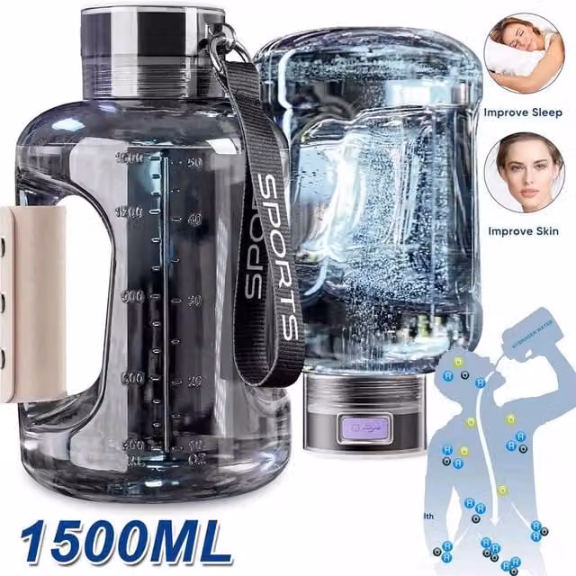 Nestlune 1.5L Hydrogen Water Bottle Generator with SPE/PEM Technology in Black and Transparent – 1