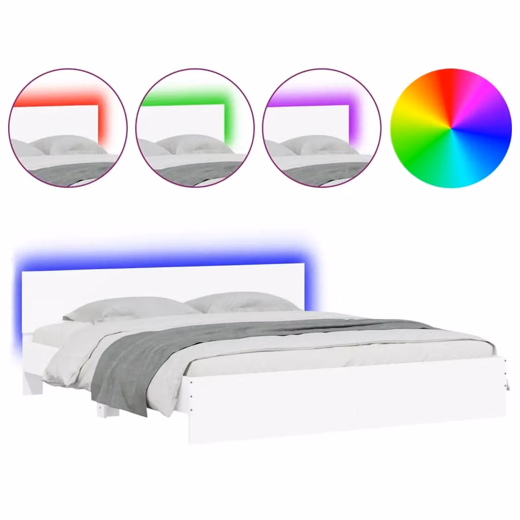 Berkfield Home Super King Bed Frame in White with LED Under-Bed Lighting, USB Charging Ports and Drawers, W/D/H: 180 x 200 cm – 2