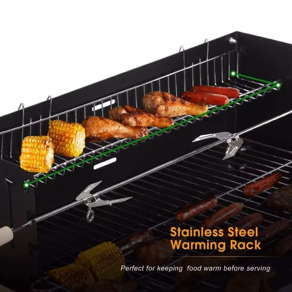 FLAVORA Classic Charcoal BBQ Grill with Wooden Shelves in Black – 5