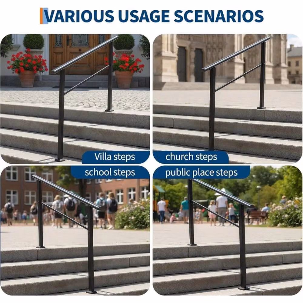 VOGREX 4 Step Outdoor Stair Railing Kit in Matt Black Steel – 5