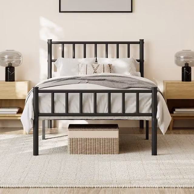 Yaheetech Industrial Metal Bed Frame in Matt Black, W/D/H: 90 x 200 cm