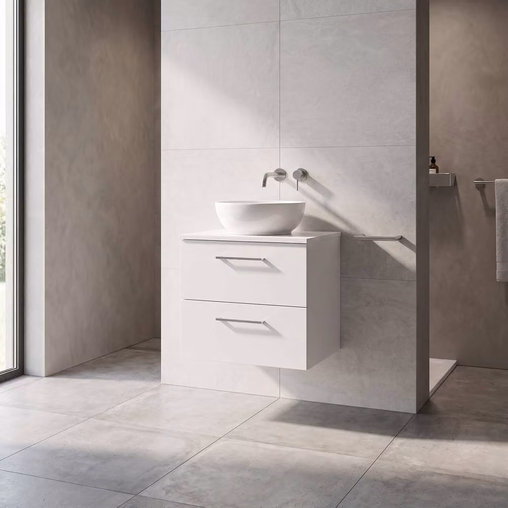 Balterley Level 600mm Wall Hung 2 Drawer Vanity Unit with Worktop, Gloss White – 2