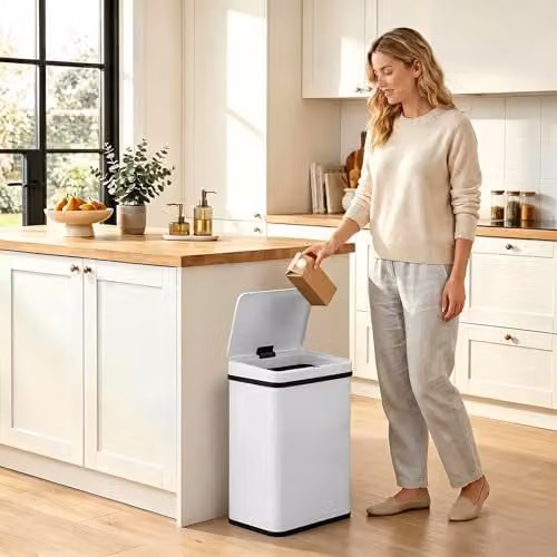 HOMCOM 40L Sensor Bin in White, W/D/H: 35.5 x 26.0 x 55.0 cm – 3