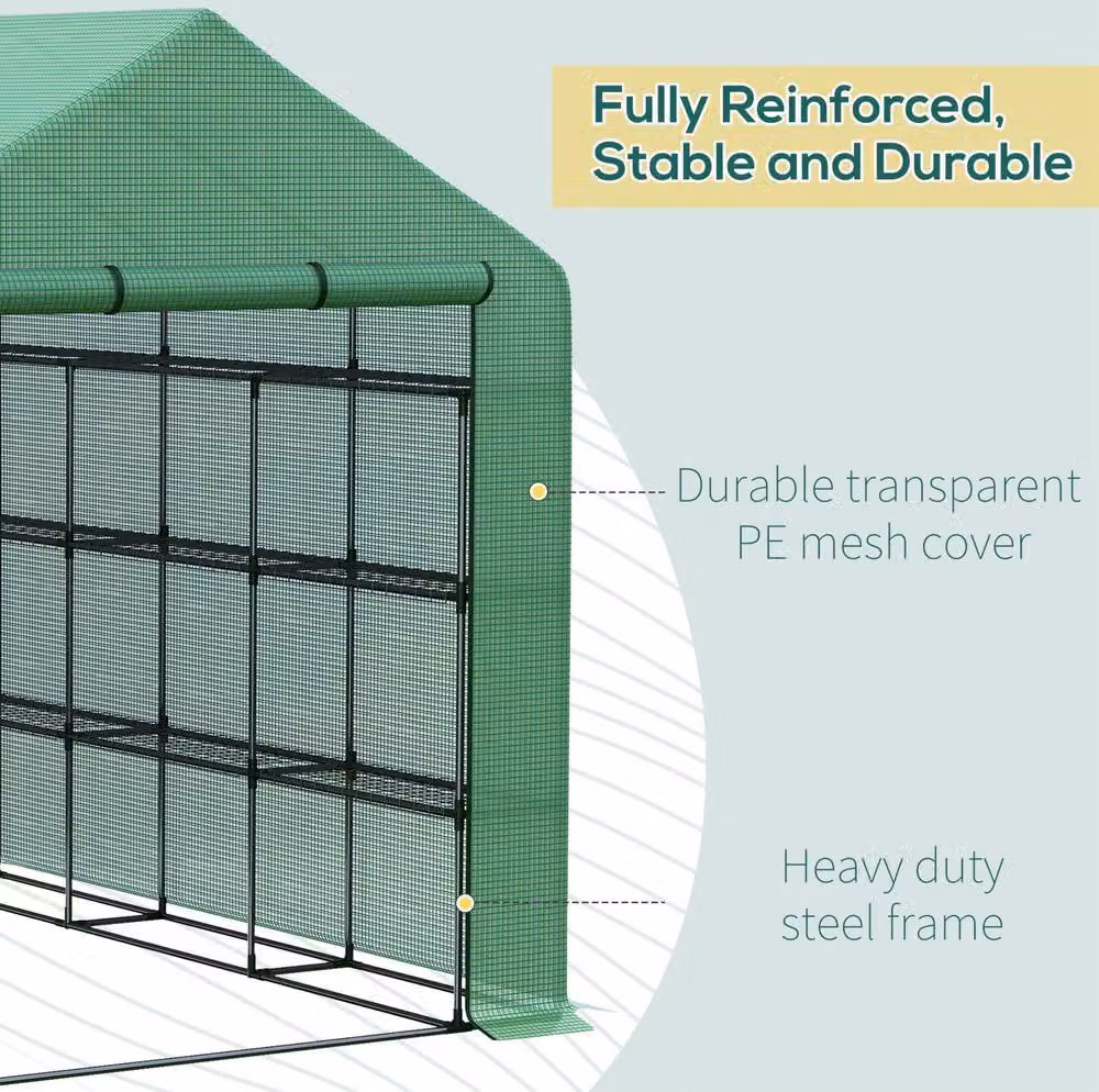 STILVORA Walk-in Greenhouse with 18 Shelves, Green, W/D/H: 244 x 180 x 210 cm – 3