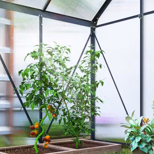 Outsunny Polycarbonate Walk-In Greenhouse with Sliding Door in Grey – 7