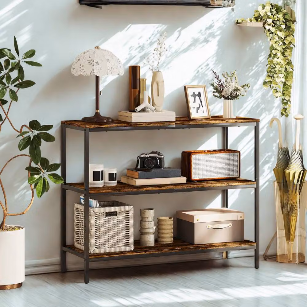 FURNOS 3 Tier Industrial Console Table in Brown and Black, W/D/H: 101 x 35 x 80 cm – 2
