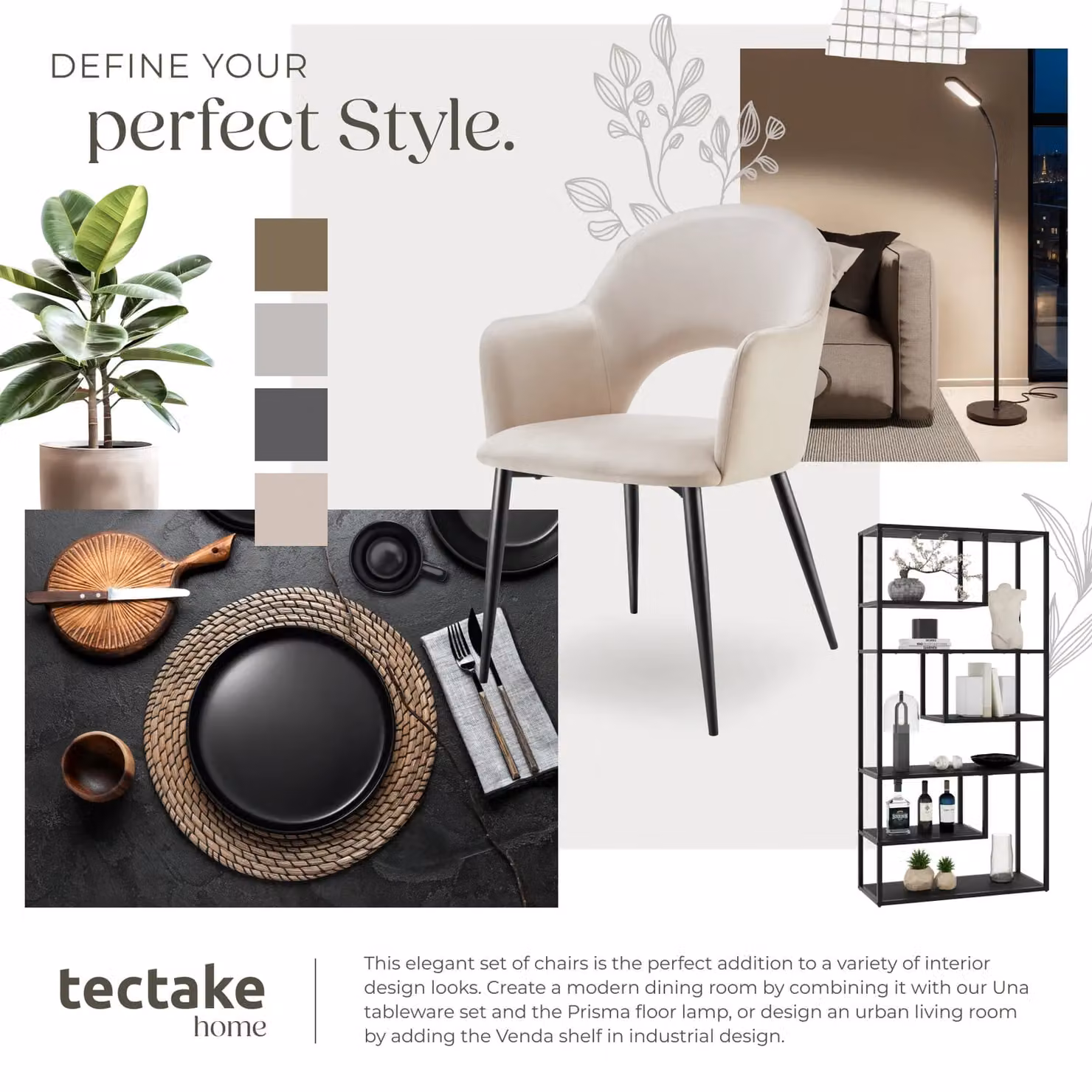 tectake Sasha Set of 6 Modern Dining Chairs in Cream Velvet with Oak Frame – 4