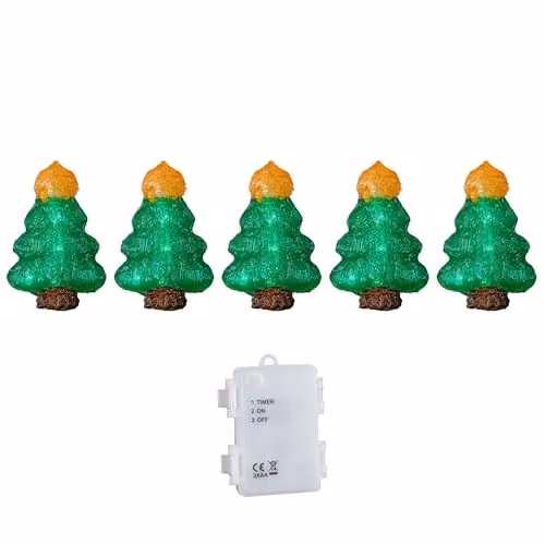 Samuel Alexander Set of 5 Battery Operated Light Up Christmas Tree Ornaments with 50 Cool White LEDs, White and Green, 12 cm – 3