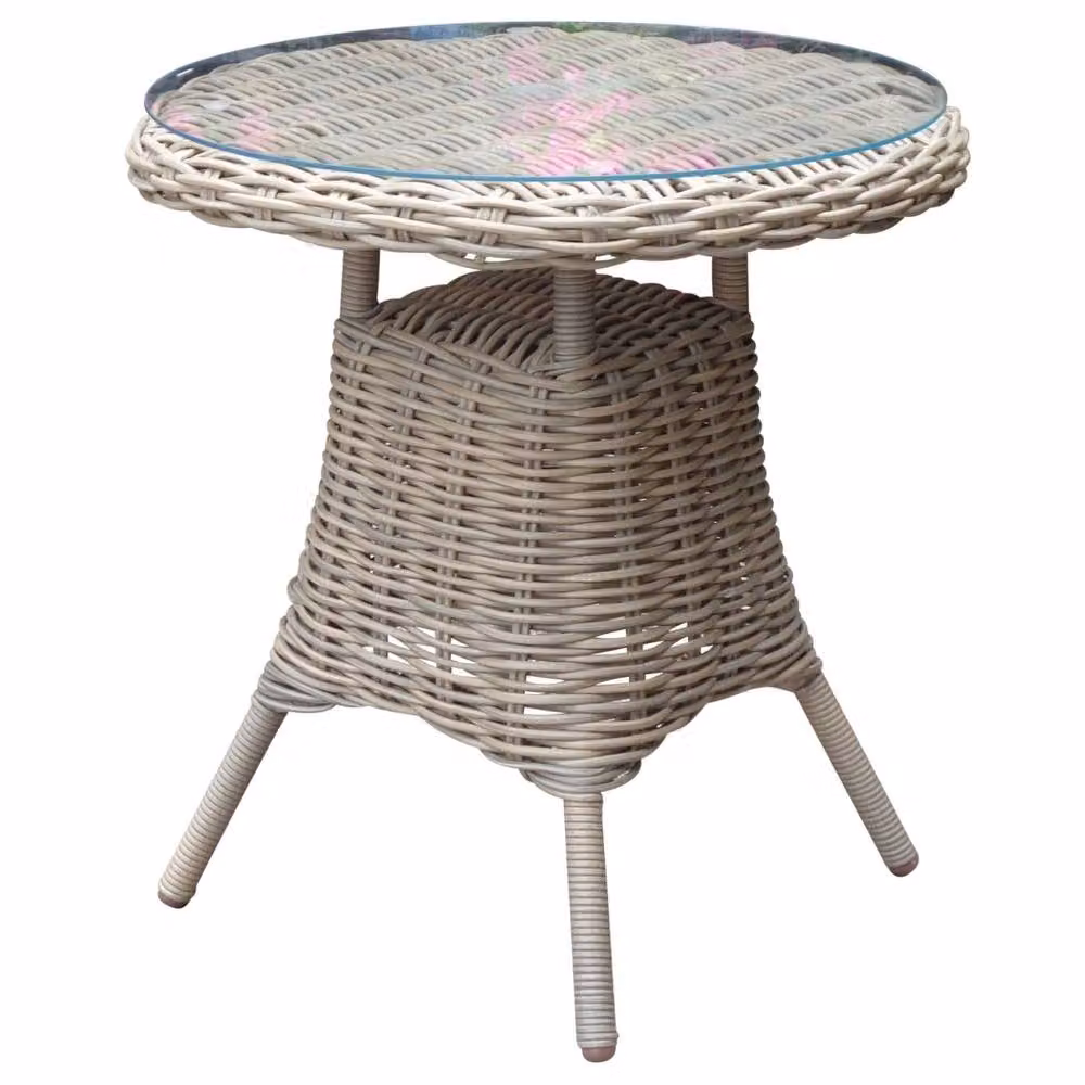 Wyld Haus Costa Outdoor Round Wicker Bistro Table with Glass Top, Beige – 3