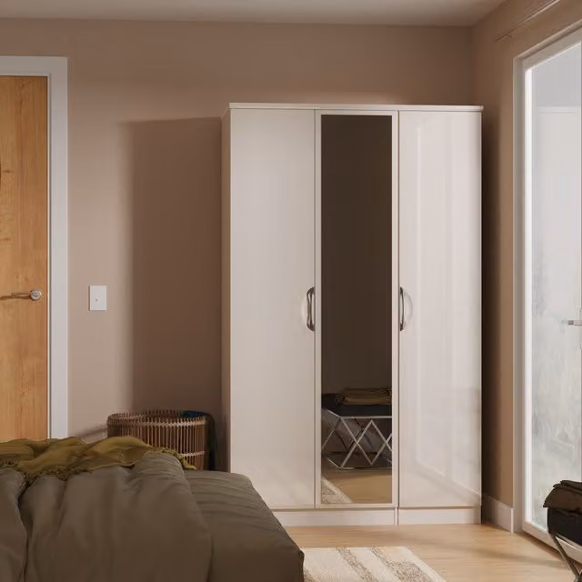 2 U Holborn Ready Assembled Triple Mirror Wardrobe in Taupe
