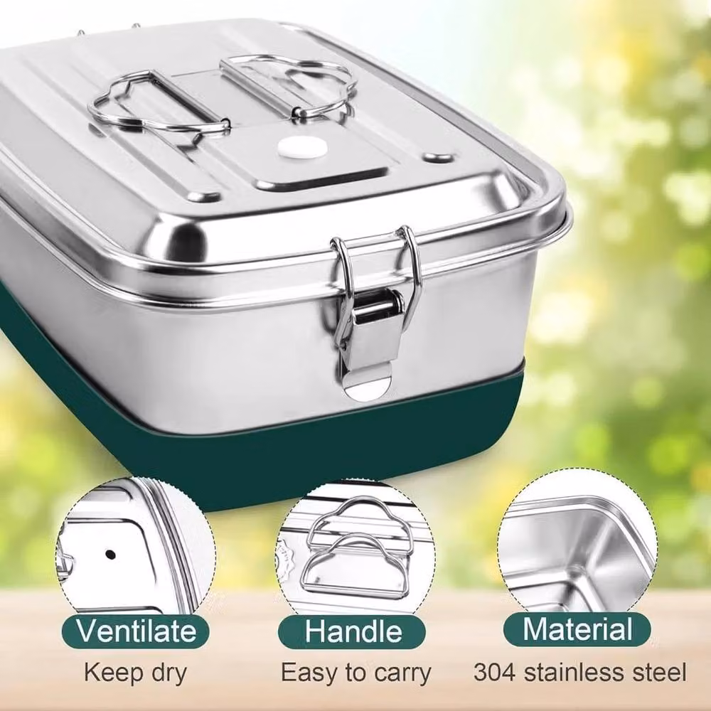 PAWNORA Silver Stainless Steel Insulated Lunch Box with Compartments and Dividers – 3