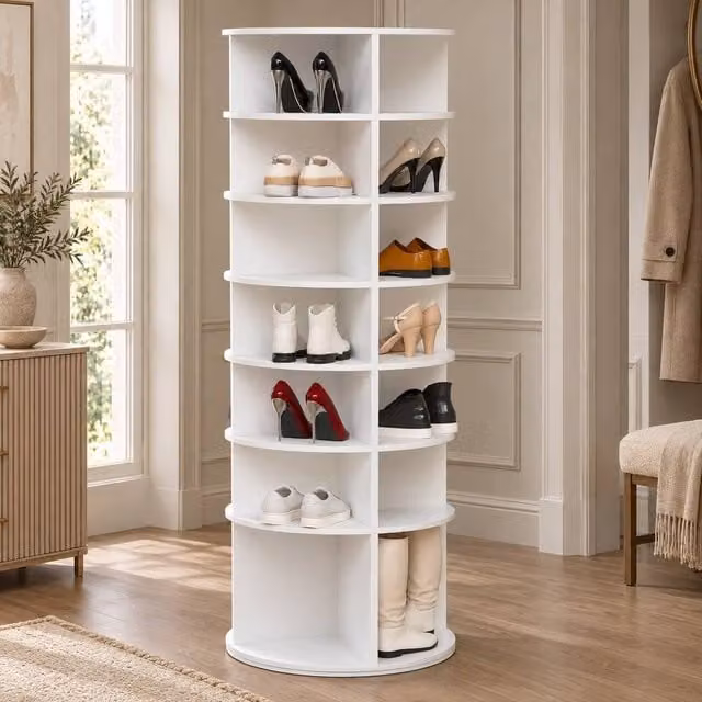 AKI HAUS 7-Tier White Rotating Shoe Rack with Tall Lower Section