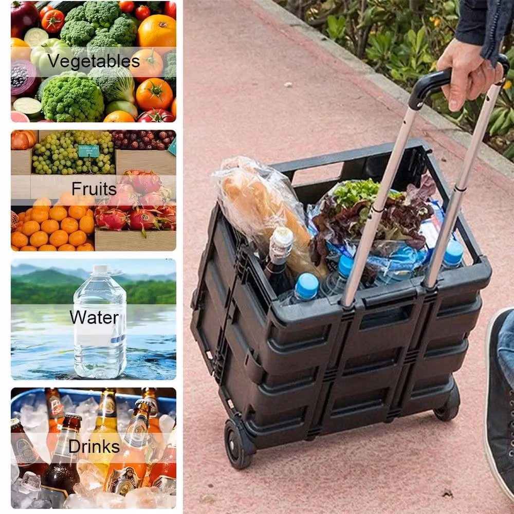 FLAVORA 45L Folding Boot Cart Shopping Trolley and Storage Box, Black, W/D/H: 100 x 15 x 15 cm – 4
