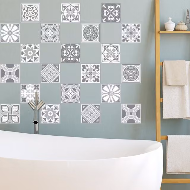 Walplus Wall Tile Stickers, Grey, 10 x 10 cm, 120 Pieces