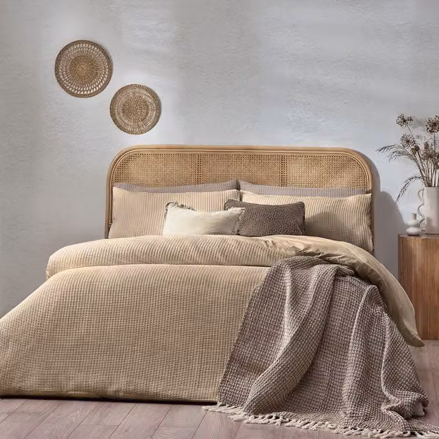 Terrys Beige Chunky Waffle Cotton and Linen Bedding Set