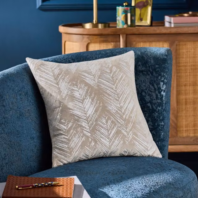 Clarke & Clarke Folius Silver Floral Square Cushion, W/D/H: 43 x 43 x 43 cm