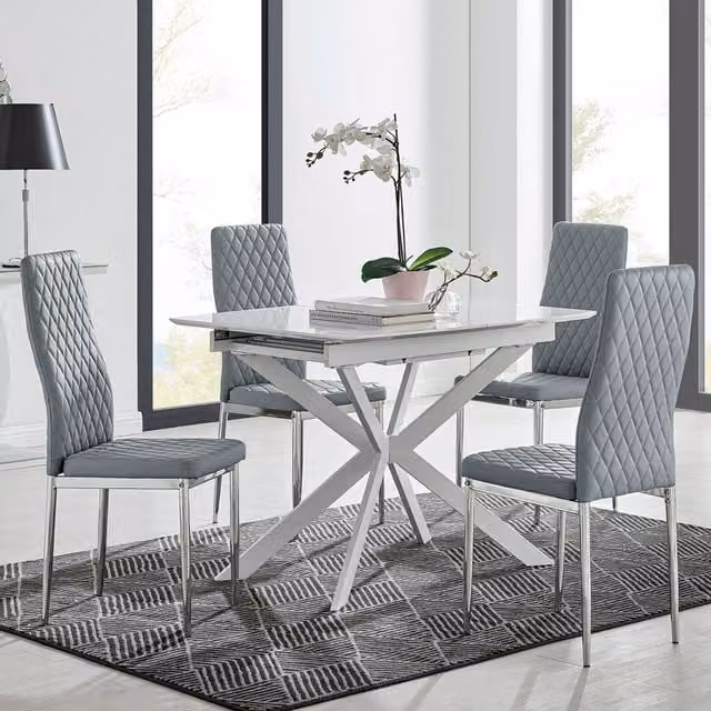 FurnitureboxUK LIRA 120 Extending Kitchen Dining Table and 4 Milan Chairs in Grey and White