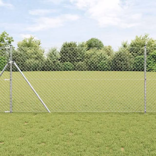 Berkfield Home Silver Galvanised Steel Chain Link Fence with 7 Posts, W: 10 m, H: 1.2 m
