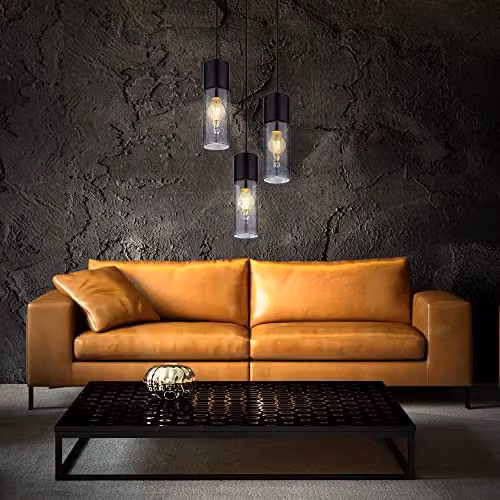 Globo Lighting Modern 3-Bulb Pendant Light with Smoke Glass Shades and Black Metal, H 150 x W 30 x D 30 cm – 3
