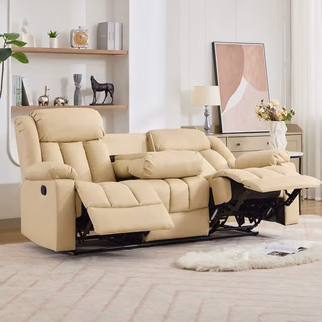 Artemis Home Sheridan 3 Seat Manual Recliner Sofa with Central Console in Beige