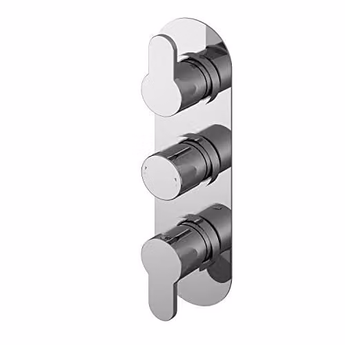nuie Arvan Modern Round Triple Concealed Thermostatic Shower Valve with Single Lever Handles, Chrome