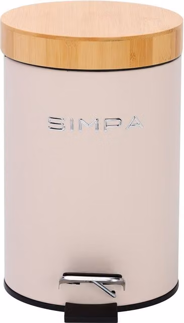 Simpa 3L Soft-Closing Pedal Dustbin with Bamboo Lid in Beige