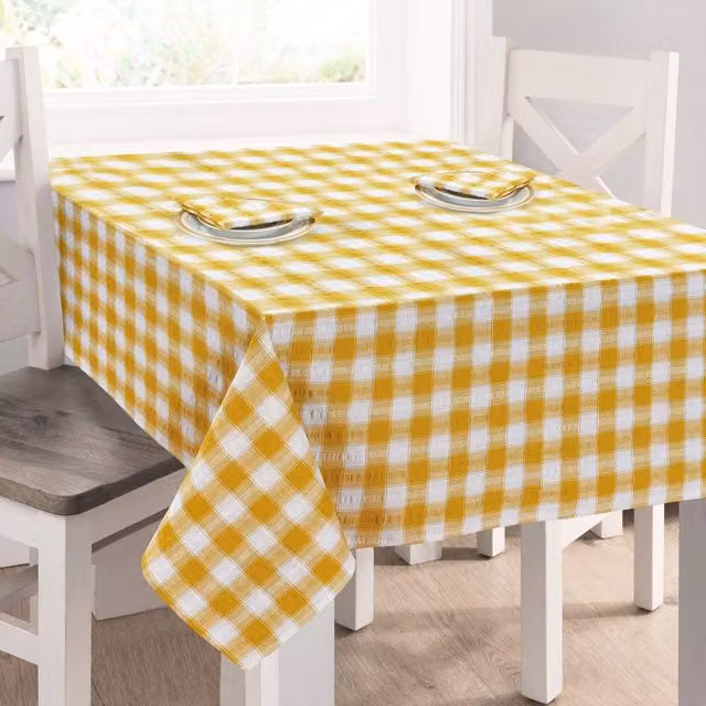 Kitchen Trends Yellow Seersucker Gingham Check 100% Cotton Square Tablecloth, W x W: 50 x 50 cm