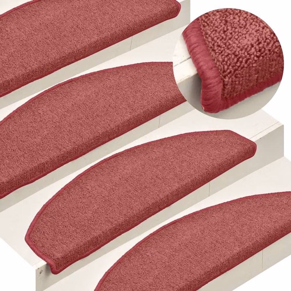 Berkfield Home Non-Slip Carpet Stair Treads, 15 Pieces, Red, W: 65 cm, D: 24 cm, H: 4 cm – 2