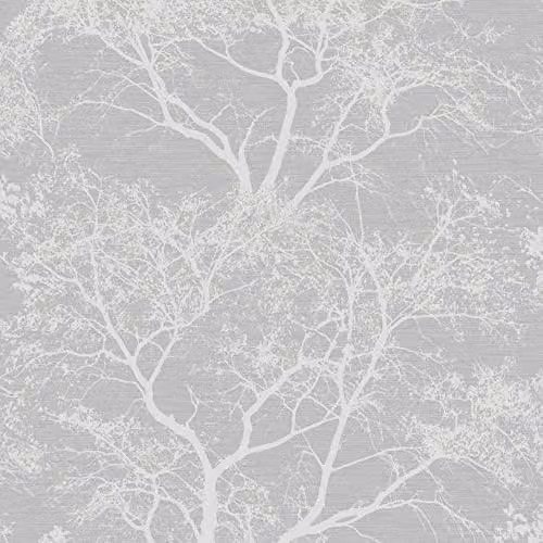 Holden Decor Whispering Trees Statement Wallpaper in Silver and Grey, Botanical Floral Design, Full Roll – 1