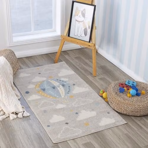 Livabliss Kids Motif Washable Rug in Grey, Blue and Multicolour, W: 80 cm, L: 150 cm