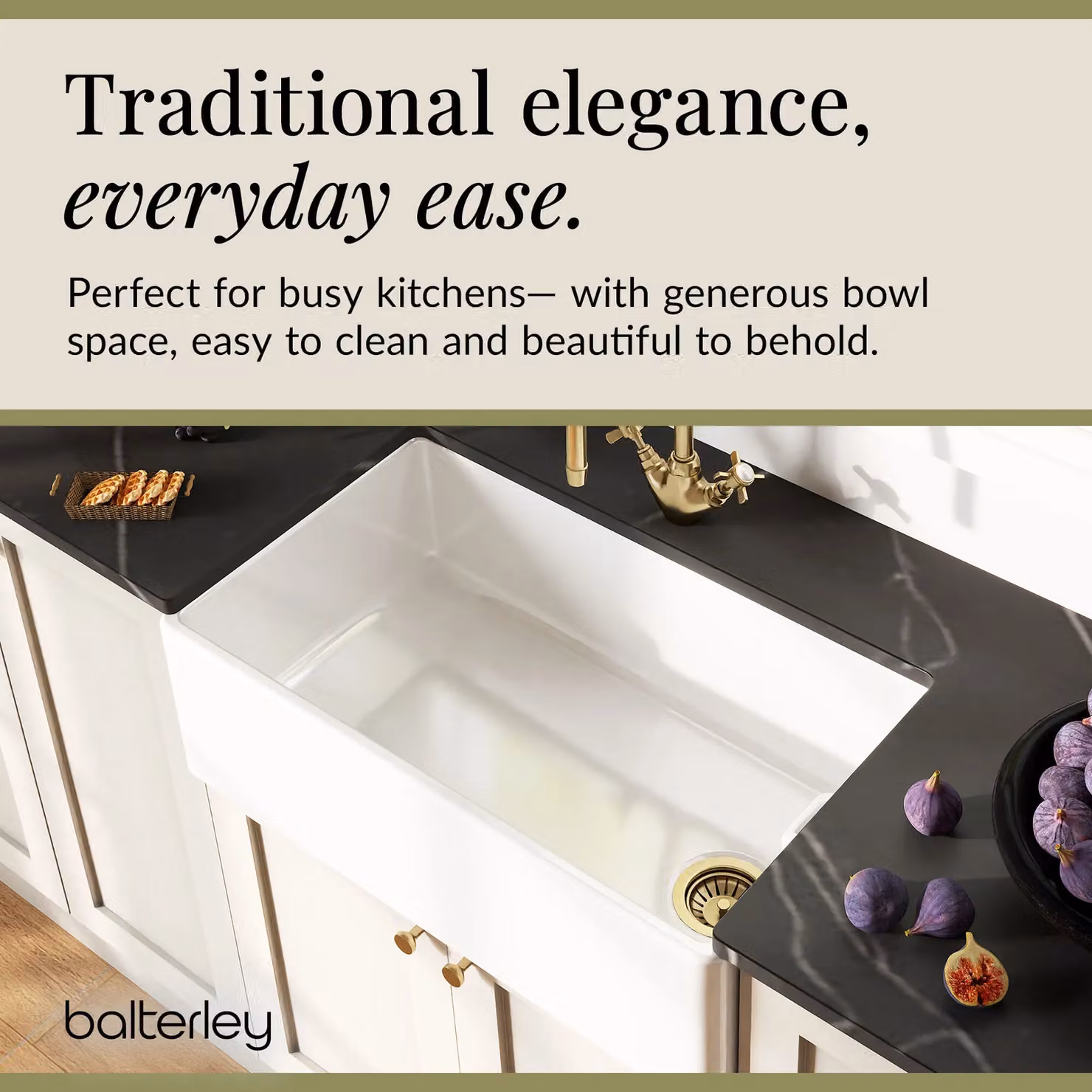 Balterley White Ceramic Single Bowl Belfast Kitchen Sink with Overflow W: 79.5 cm, D: 46.0 cm, H: 24.5 cm – 3