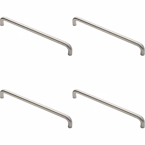Loops 4 Pack Round D Bar Pull Handles in Brushed Satin Stainless Steel, Silver, 450mm Fixing Centres