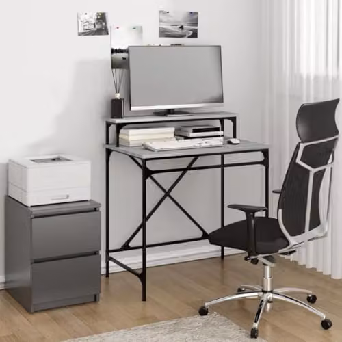 vidaXL Writing Desk in Grey Sonoma, W/D/H: 80 x 50 x 90 cm, Made of Engineered Wood and Iron – 2
