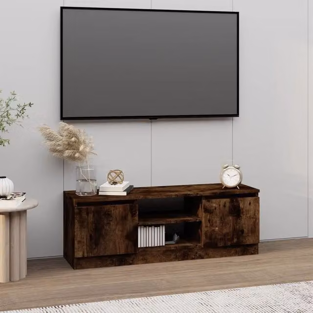 Berkfield Home TV Cabinet with Door in Smoked Oak Brown, W/D/H: 102 x 36 x 36 cm