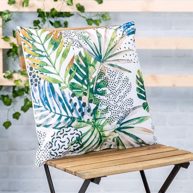 ICON Watercolour Palm Print Yellow and Multicolour Outdoor Cushion