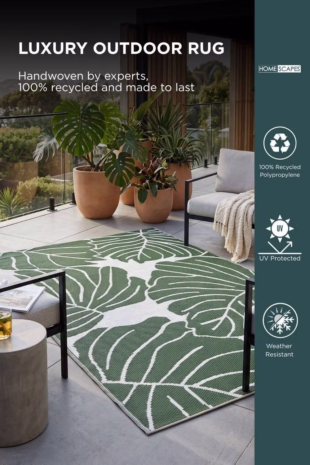 Homescapes Luxury Outdoor Rug in Green and White Ada Floral, Reversible and UV-Resistant, W: 240 cm, D: 300 cm – 2