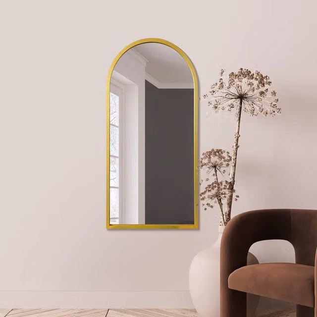 MirrorOutlet Arcus Modern Gold Metal Framed Arched Wall Mirror, W: 60 cm, H: 120 cm