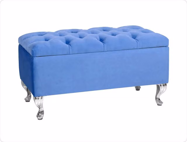 R&M Furnishers Chesterfield Ottoman Storage Bench in Duck Egg Blue Tufted Velvet, 180 cm