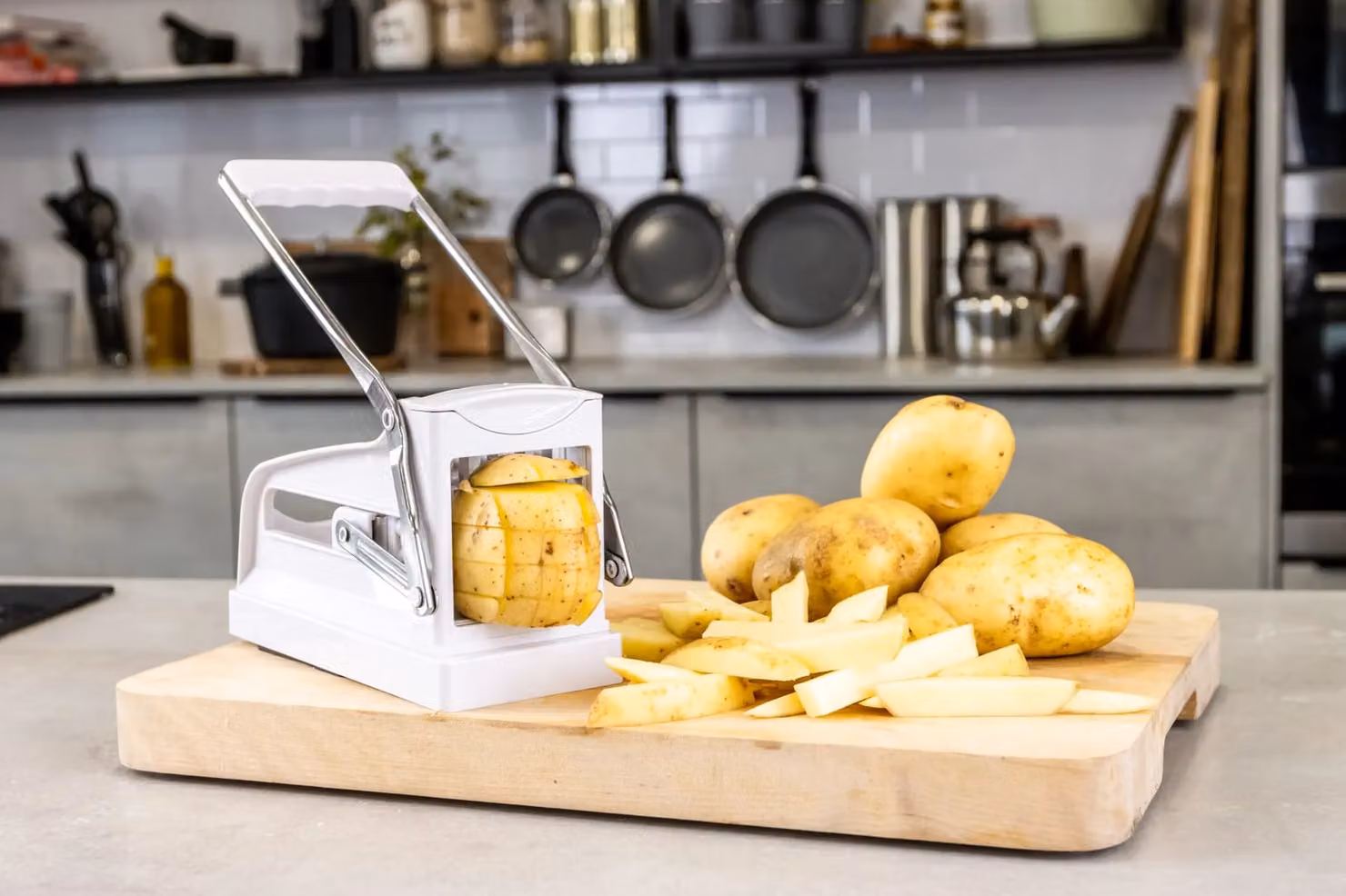 KitchenCraft Potato Chipper with Multiple Blades and Non-Slip Base in White – 6