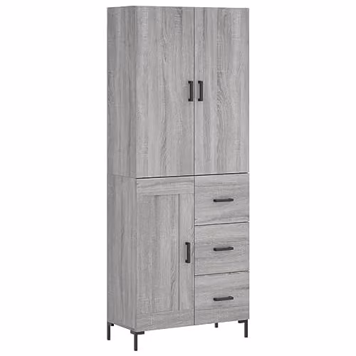 vidaXL Modern Grey Sonoma Highboard with Hinged Doors and Drawers, W/D/H: 69.5 x 34 x 180 cm – 1