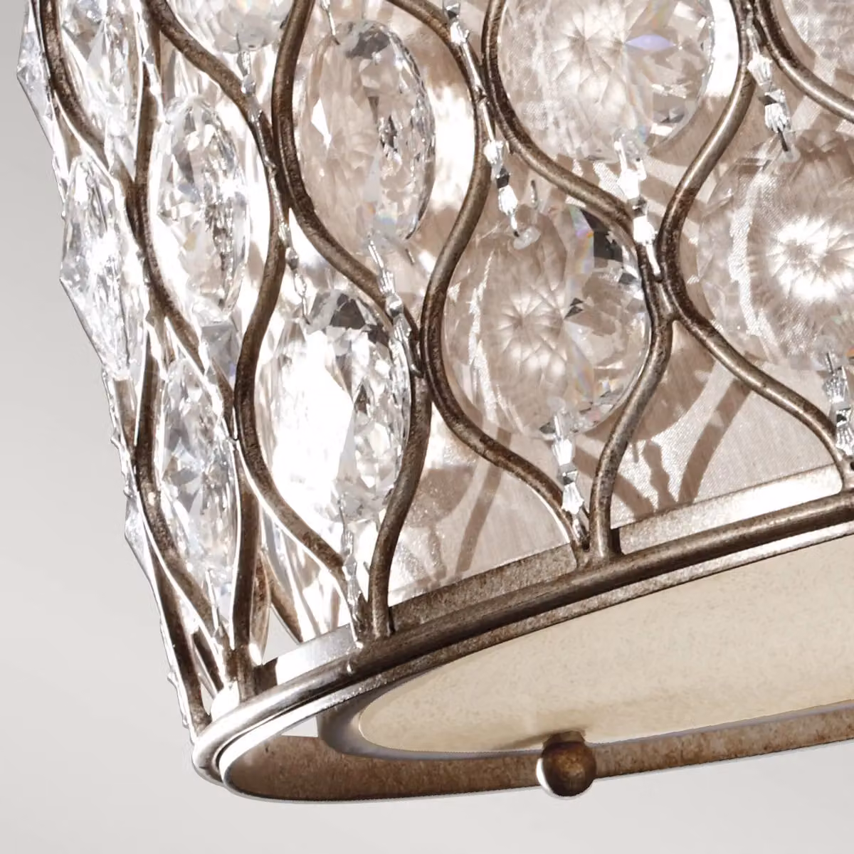 Netlighting Lucia 3 Light Semi Flush Ceiling Light in Burnished Silver with Crystal and Glass Details, E27